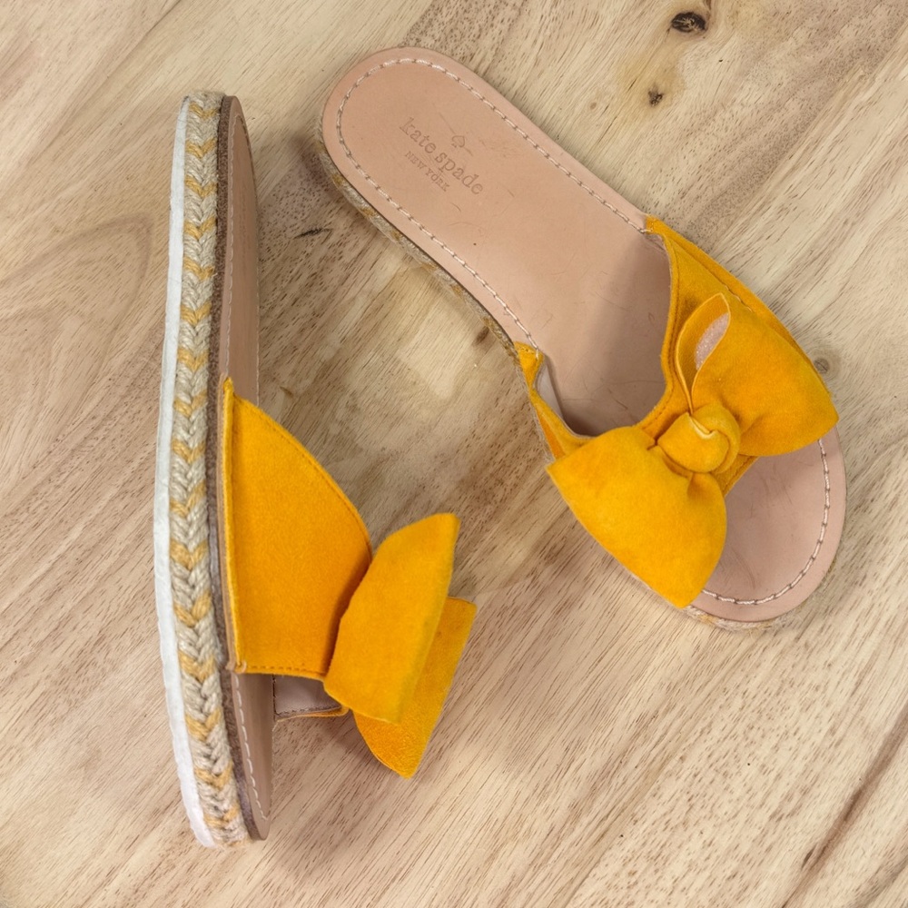 Kate Spade Bow Top Suede Espadrille Slide Sandals Yellow 7.5